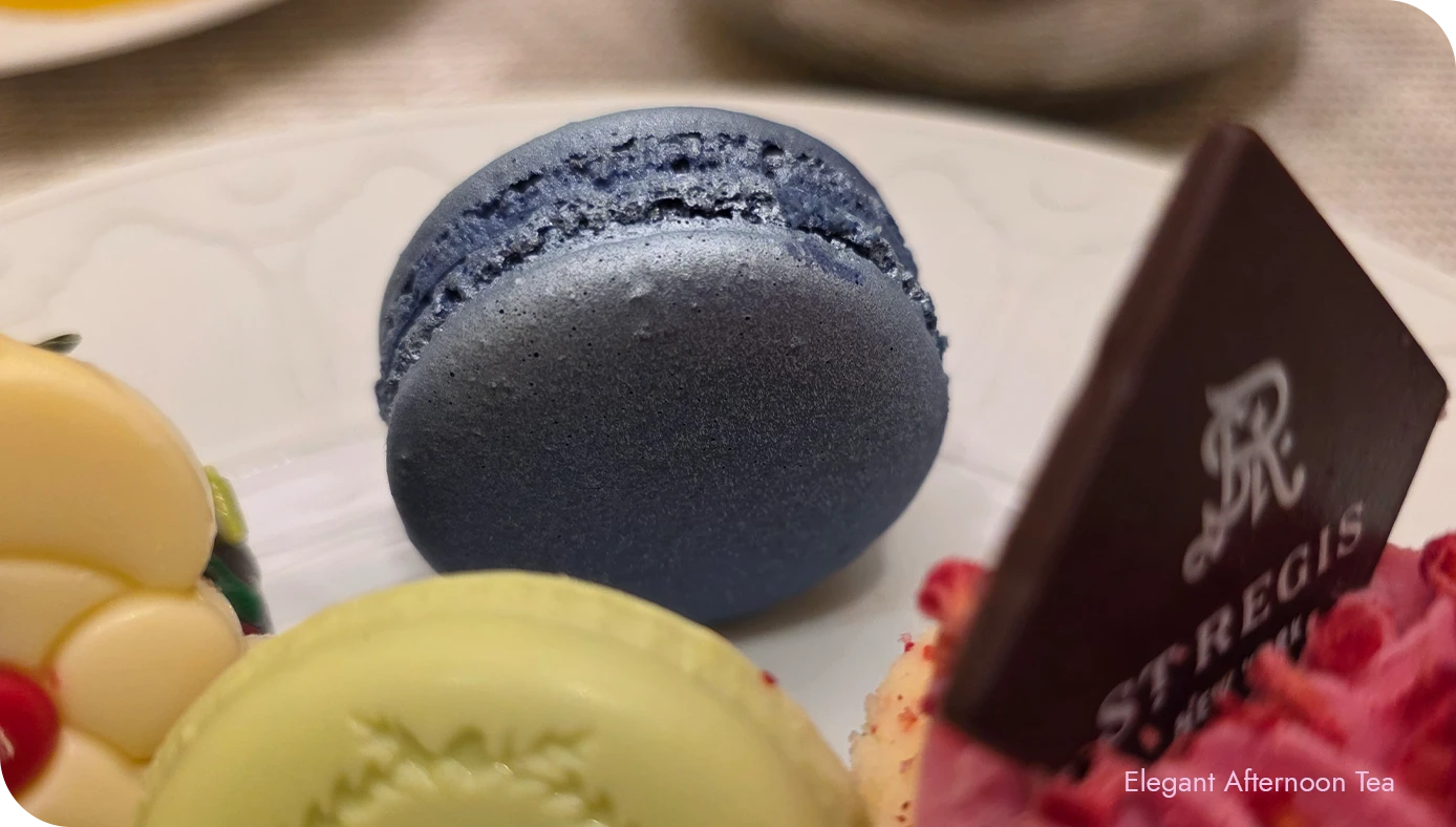 Ladurée macarons on the Lady Astor’s Tea sweets plate, photographed close-up