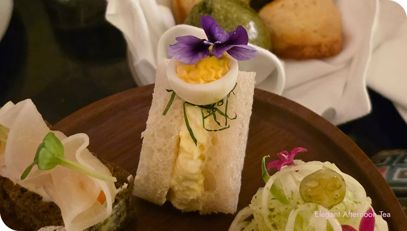 Egg Mimosa topped with Yusu Mayo, Shiso served at Yoshoku