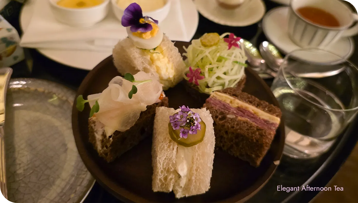 A tray of 5 pcs savory sandwiches, exquisitely curated at Yoshoku Waldorf Astoria New York