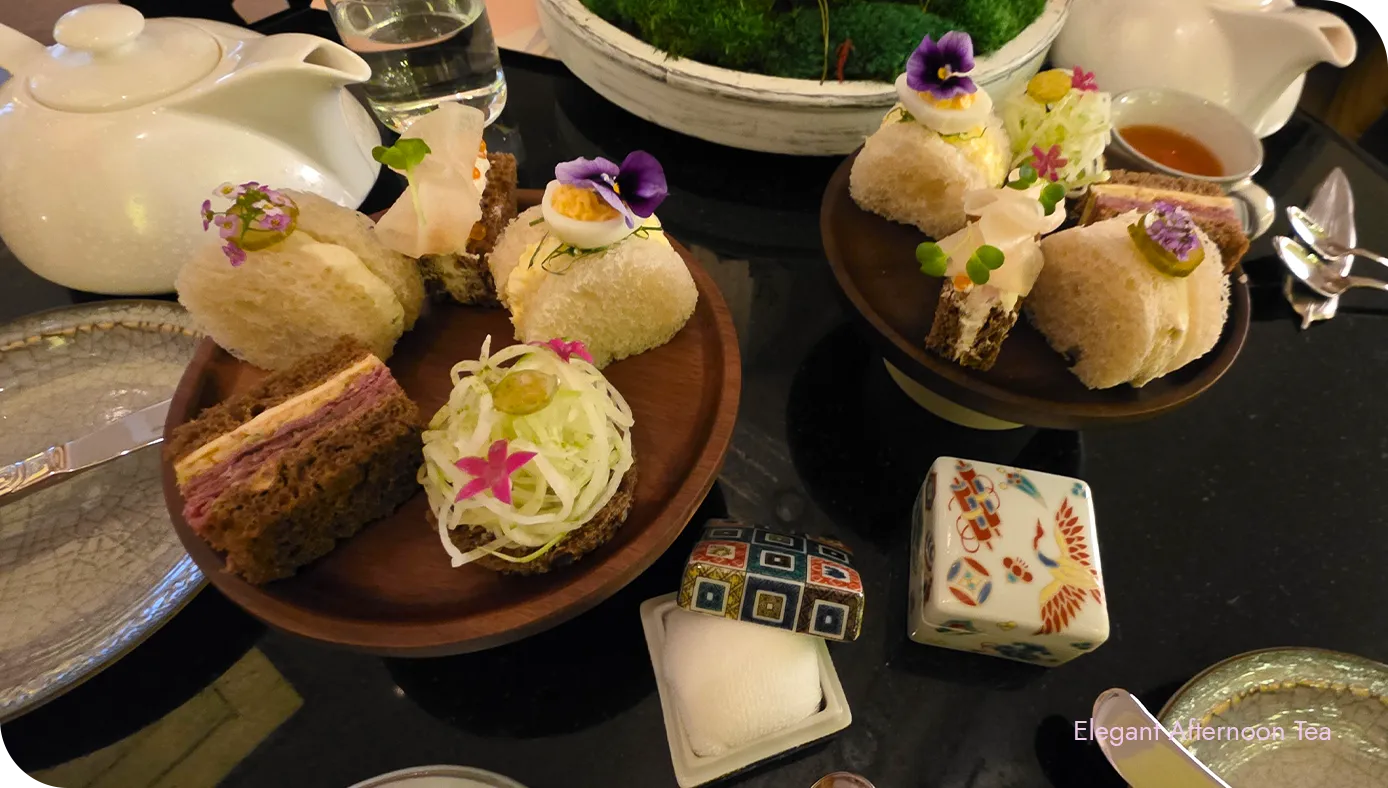 Ceramic boxes for white towels at Yoshoku Afternoon Tea at Waldorf Astoria New York