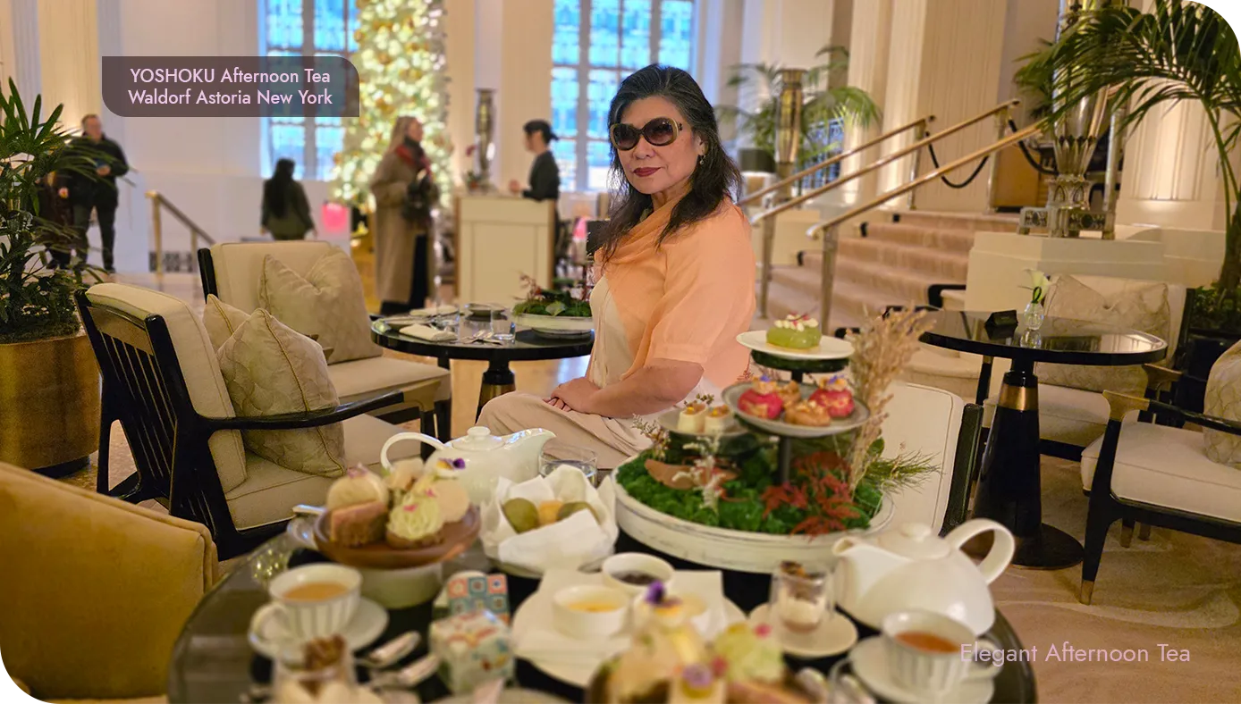 Guest seated with Yoshoku Afternoon Tea service at Waldorf Astoria New York